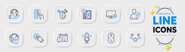 支付卡，停车支付和保存星球线图标的web应用程序。象形图标。向量图片下载