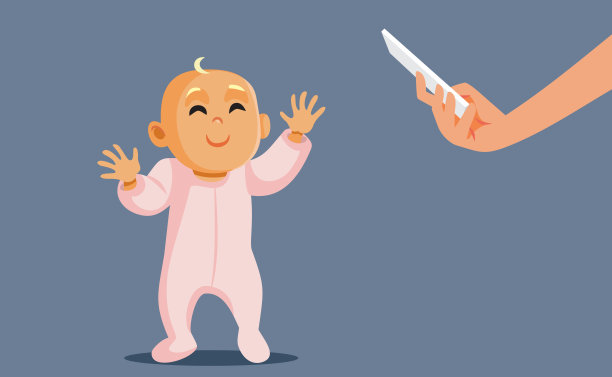 母亲拍摄她的宝宝迈出他的第一步矢量卡通插图图片下载