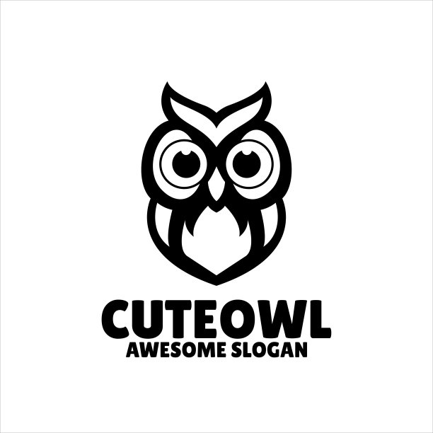 猫头鹰简单吉祥物标志设计插画图片下载