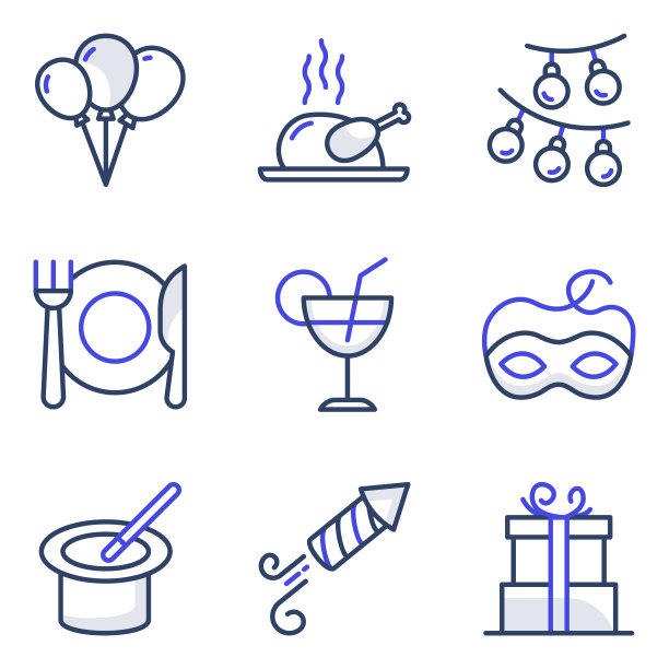 聚会和食物的平面图标包图片下载