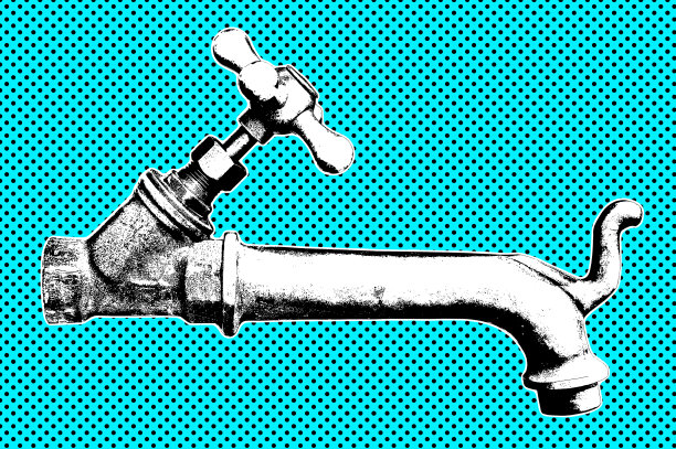 平面设计的一个老水黄铜水龙头孤立的纯色背景图片下载