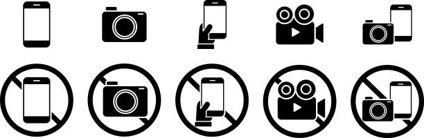 矢量智能手机和相机警告象形图图片下载