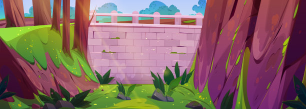 砖墙和绿色植物在石头的背景图片下载