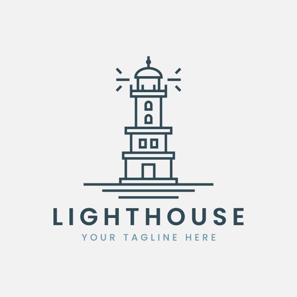 灯塔标志线条艺术极简矢量插图模板设计，灯塔图标设计图片下载