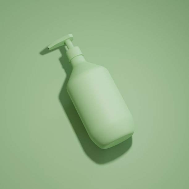3D渲染绿色洗液瓶放置在绿色背景上图片下载