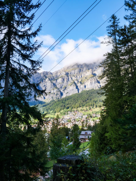 瑞士Leukerbad图片，山中缆车和山间风景图片下载