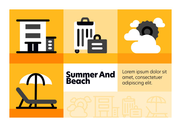 夏季和海滩线图标集和横幅设计。图片下载