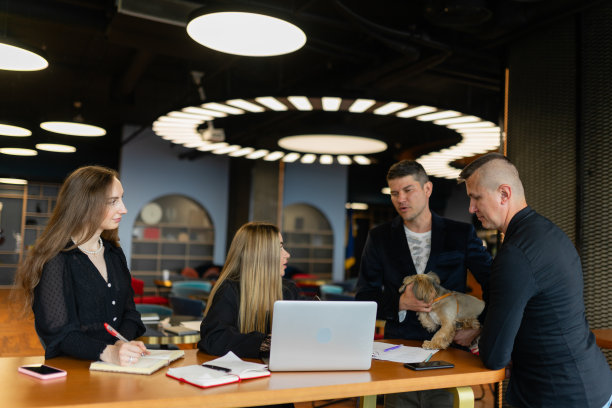 和慈子在一起的同事谈论工作中的项目图片下载