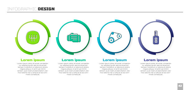 用遥控器设置变速杆，检查发动机，正时皮带套件和汽车钥匙。业务信息图表模板。向量图片下载