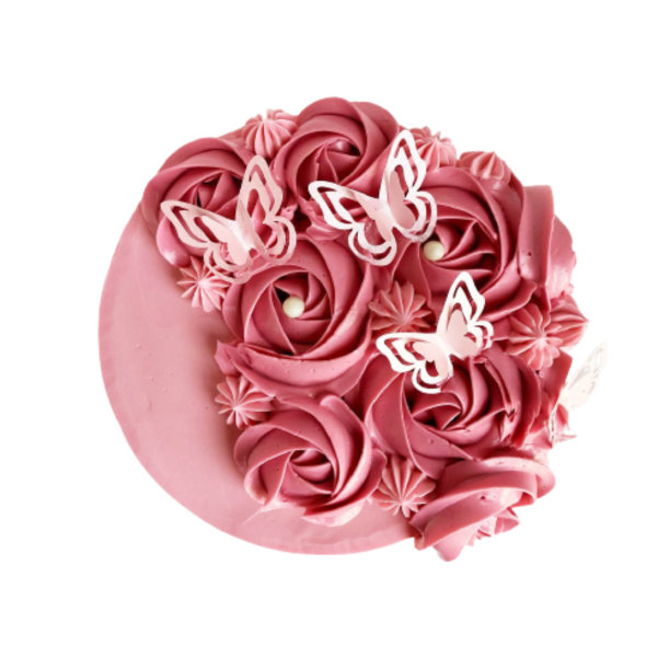 用玫瑰和蝴蝶装饰的蛋糕图片下载