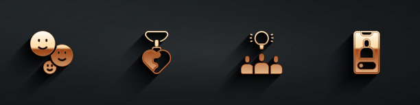 设置快乐的友谊日，项链心形，项目团队基地和来电长阴影的移动图标。向量图片下载