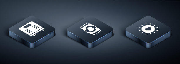 设置浴室等距刻度，太阳和汽水罐图标。向量图片下载