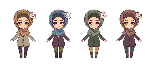 动漫风格的女孩人物插画集图片下载