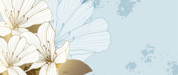 精致的蓝色花朵背景与金色的花朵。文本或照片的背景。花的背景装饰，壁纸，卡片和演示。图片下载