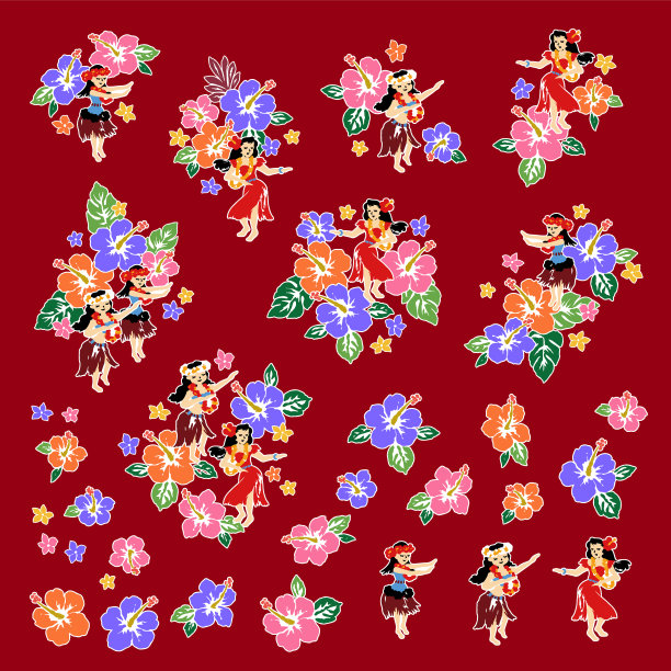 一个女孩与木槿跳草裙舞的素材，图片下载