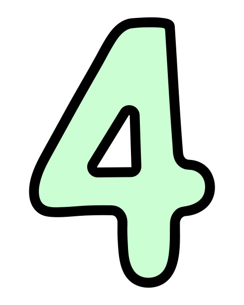 四。4号绿色圆角。阿拉伯数字符号。卡通风格。图片下载