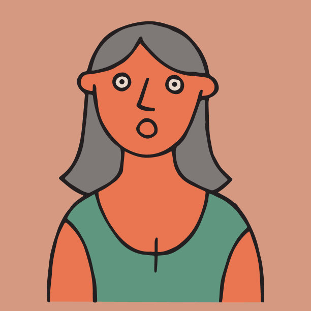 矢量仍然涂鸦绘画，一个惊讶的女人的肖像。简单插画复古色图片下载