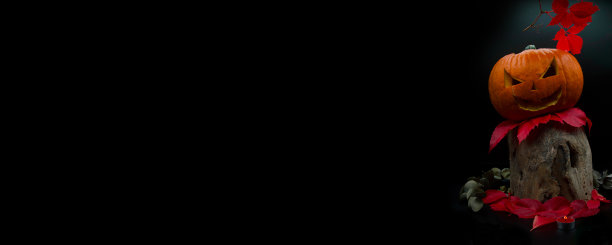 万圣节南瓜，杰克南瓜灯幽灵横幅背景图片下载