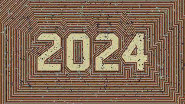 2024年新年贺卡。复古的70年代条纹风格。旧的褪色的条纹招牌图片下载