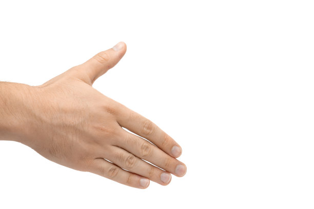 男性的手在位置握手孤立在白色背景，男性的手提供握手图片下载