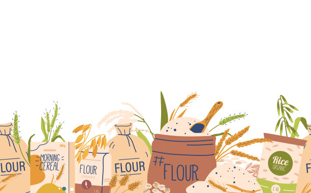 无缝图案装饰谷类产品，如谷物，燕麦和小麦，创造一个愉快和健康的设计图片下载