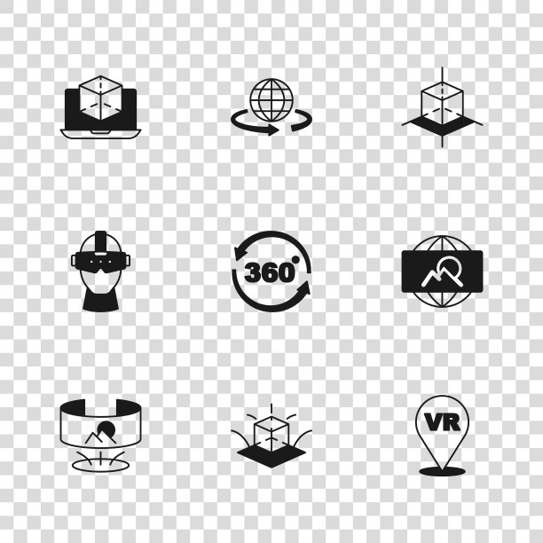 设置3d建模，广角图片，虚拟现实，360度视图，眼镜图标。向量图片下载