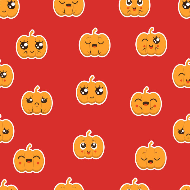 无缝图案与卡通南瓜卡哇伊风格的万圣节图片下载