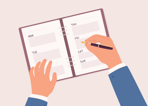 商人在每周计划表上的笔迹。日记。日报》。时间表。时间表。计划。图片下载