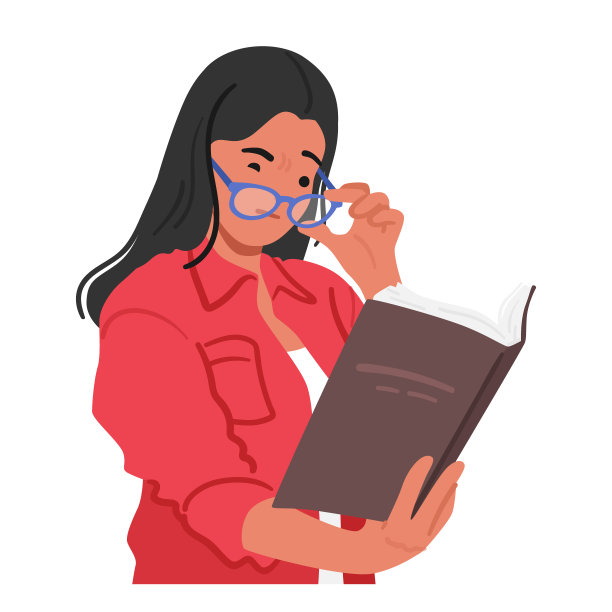 沮丧的戴眼镜的女人眯着眼睛看模糊的文字，象征着视力问题的挑战。她寻求清晰图片下载