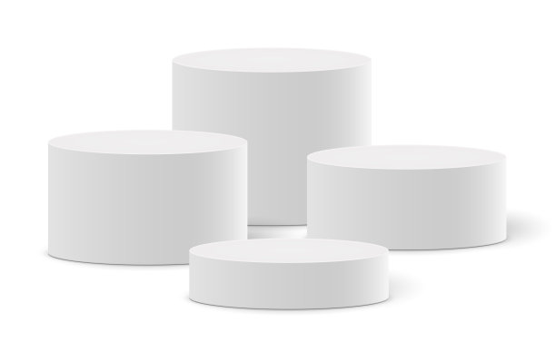 白色圆形讲台、基座和平台3D模型，产品展示颁奖台矢量素材图片下载