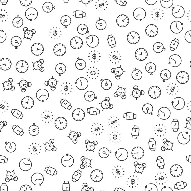 美元，时钟，手表无缝图案印刷，包装，设计，网站，商店，应用程序图片下载