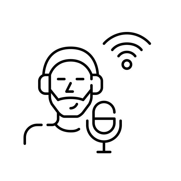 拿着麦克风的人。在线广播。像素完美，可编辑的笔触图片下载