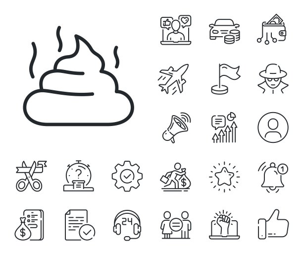 粪便线图标。宠物粪便标志。工薪族，性别平等，警铃响。向量图片下载