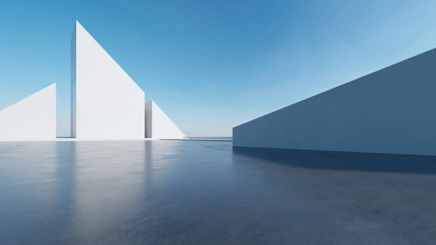 3d渲染抽象的未来主义建筑与空混凝土地板。汽车展示的场景。图片下载