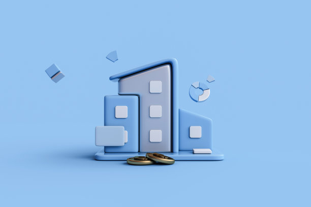 白色背景上的卡通办公楼和金币。3 d渲染。图片下载