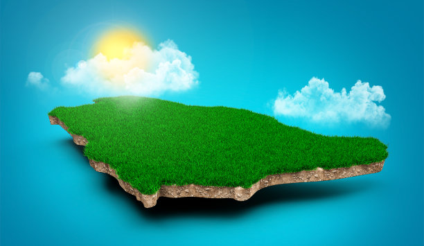 沙特阿拉伯地图土壤土地地质横截面绿草和岩石地面纹理3d插图图片下载
