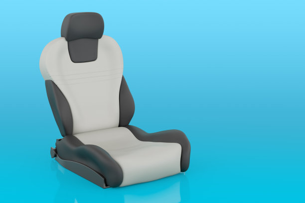 一个皮革桶式座椅，蓝色背景的汽车座椅，3D渲染图片下载