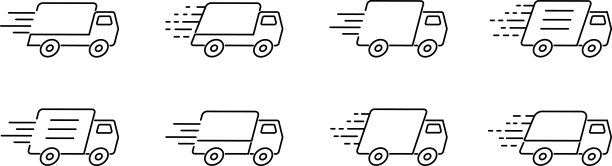 矢量急送卡车线图标集图片下载