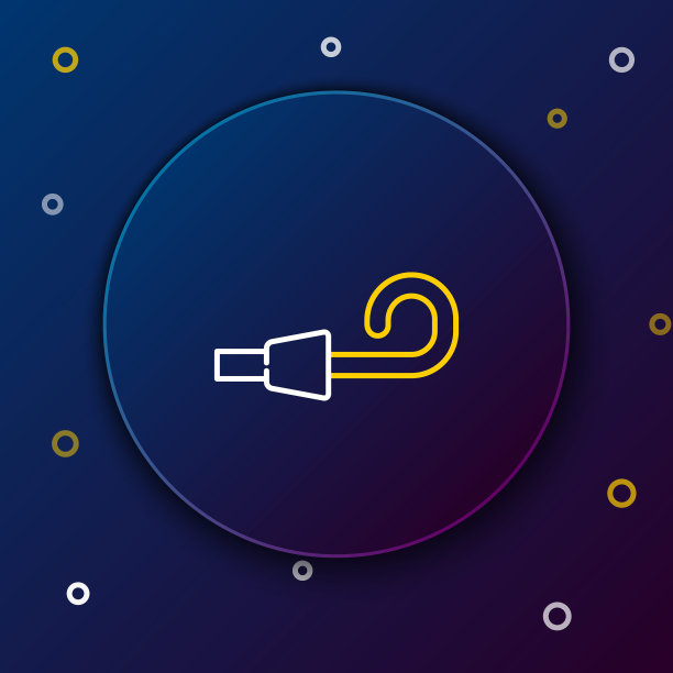 线生日派对喇叭图标孤立的蓝色背景。色彩缤纷的轮廓概念。向量图片下载