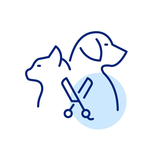 宠物美容沙龙。猫，狗和剪刀。像素完美的图标图片下载