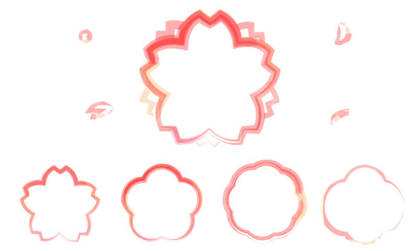 画框三套，用毛笔画出樱花和花朵的形状图片下载