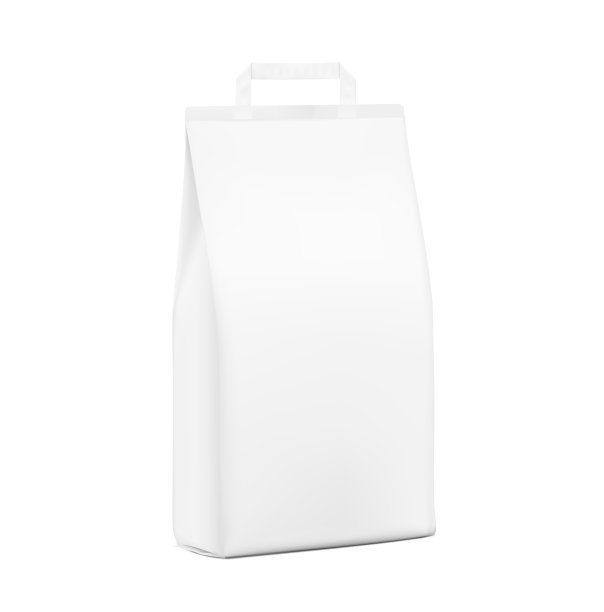 带手柄的纸质包装袋模型。半侧视图。图片下载