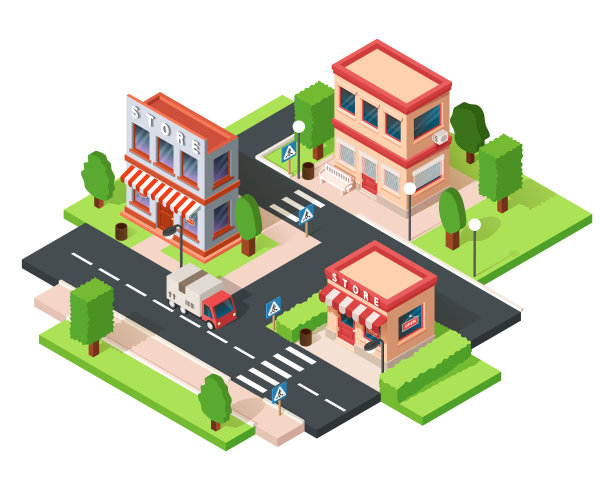 等距的城市。矢量剪贴画隔离在白色背景上。图片下载