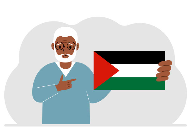 一名男子手里拿着一面巴勒斯坦国旗。向量图片下载