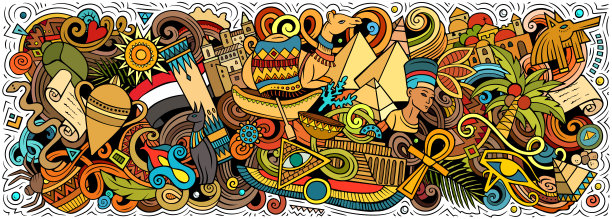 埃及涂鸦卡通滑稽横幅图片下载