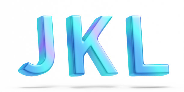 JKL文字渐变颜色与飞行和阴影隔离在白色背景股票照片图片下载