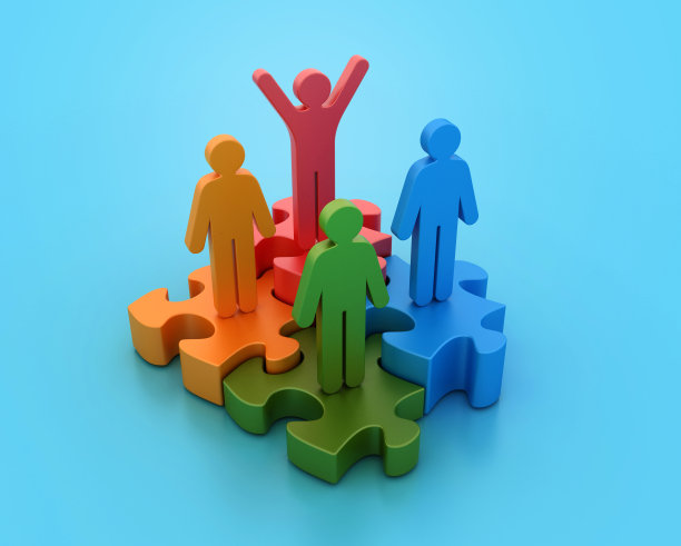 象形文字人拼图团队合作图片下载