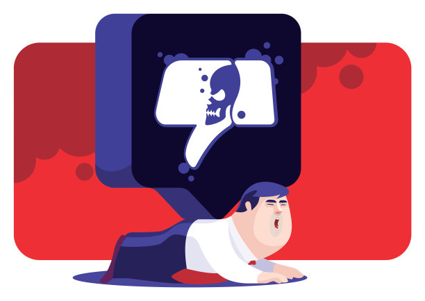 商人躺在前面，被头骨拇指朝下的图标困住了图片下载