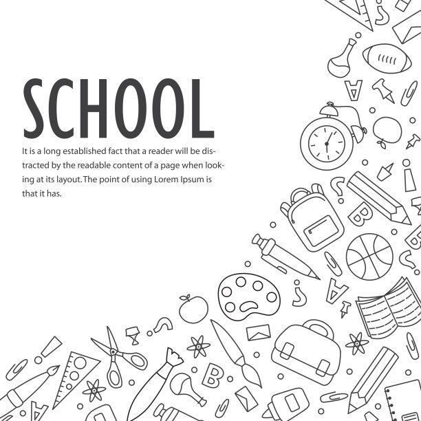 涂鸦学校的图标。手绘学习教育。学习用品和创意元素。图片下载