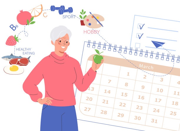 老年人健康积极的生活方式。健康习惯与幸福的结合。日常习惯，运动，营养和爱好。快乐健康的生活方式。图片下载